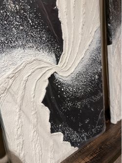 Set of 2 Creespi Hand Painted Black & White Abstract Canvas Wall Art 24x36in Each - Textured Ocean Wave Landscape Oil Painting Home Wall Decor BRAND N