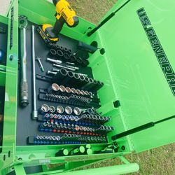 Green U. S. Tool Cart Loaded With Mechanics Tools. See Photos For Reference 
