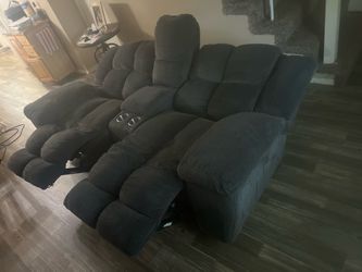 Dark Gray Microfiber Reclining Sofa with Console