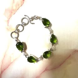 Silver And Green Rhinestone Bracelet  