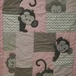Bedtime Originals Baby Blanket Crib Comforter Monkeys Reversible Chevron Zig Zag

