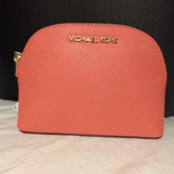Michael Kors Leather Jet Set Travel Pouch  Color Pink Grapefruit MSRP 118.00