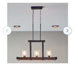Kichler Black and Wood Tone Farmhouse Seeded Glass Linear Large Hanging Kitchen Light