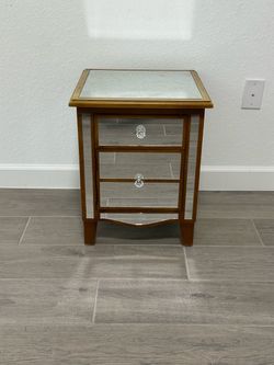 Mirrored Nightstand with Gold Wood Frame