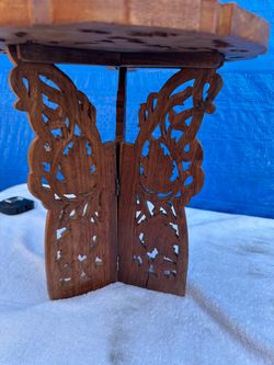 Hand-Carved Wooden Folding Side Table