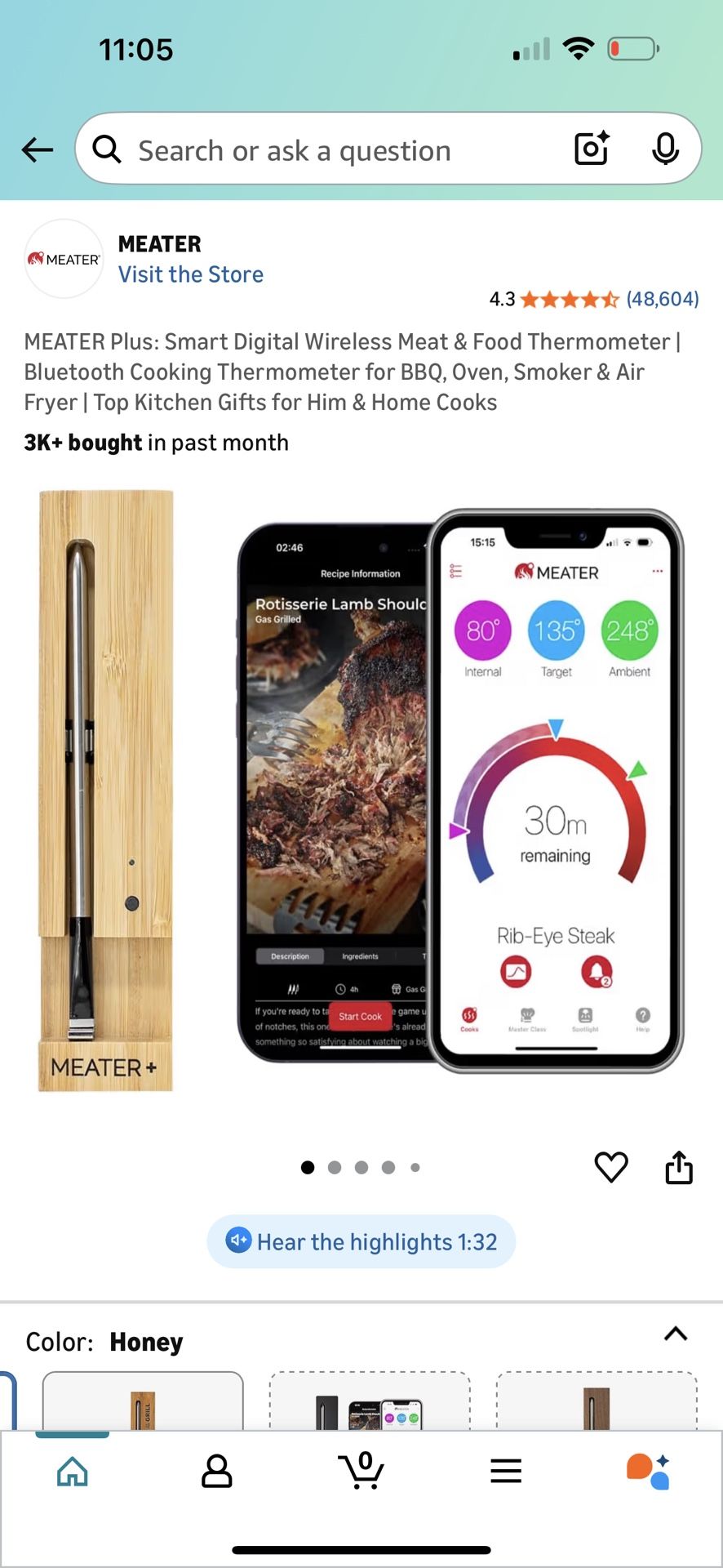 MEATER Plus: Smart Digital Wireless Meat & Food Thermometer | Bluetooth Cooking Thermometer for BBQ, Oven, Smoker & Air Fryer | Top Kitchen Gifts for 