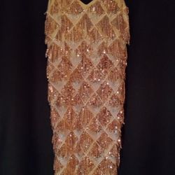 Flapper Style Cocktail Dress Gold Silver Knee Length Size Small