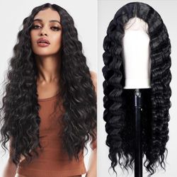 Lace front black loose deep wave wig