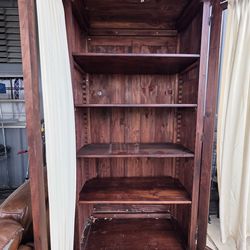 DIY EXTRA TALL WOOD CABINET WITH HEIGHT ADJUSTABLE SHELF BOARDS, MISSING ONE DOOR