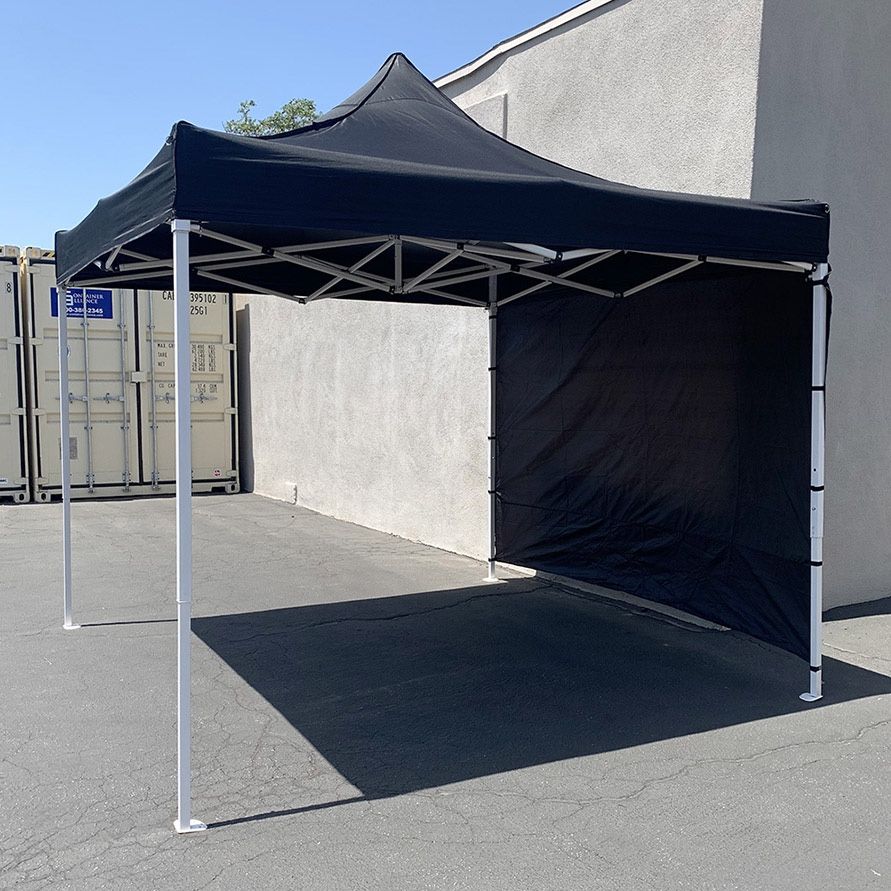 (NEW) $110 Heavy Duty Canopy 10x10 FT with (1) Sidewall, Ez Popup Outdoor Party Tent (Blue, Red)