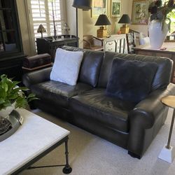 Pottery Barn, Black Leather Couch In Perfect Condition FREE