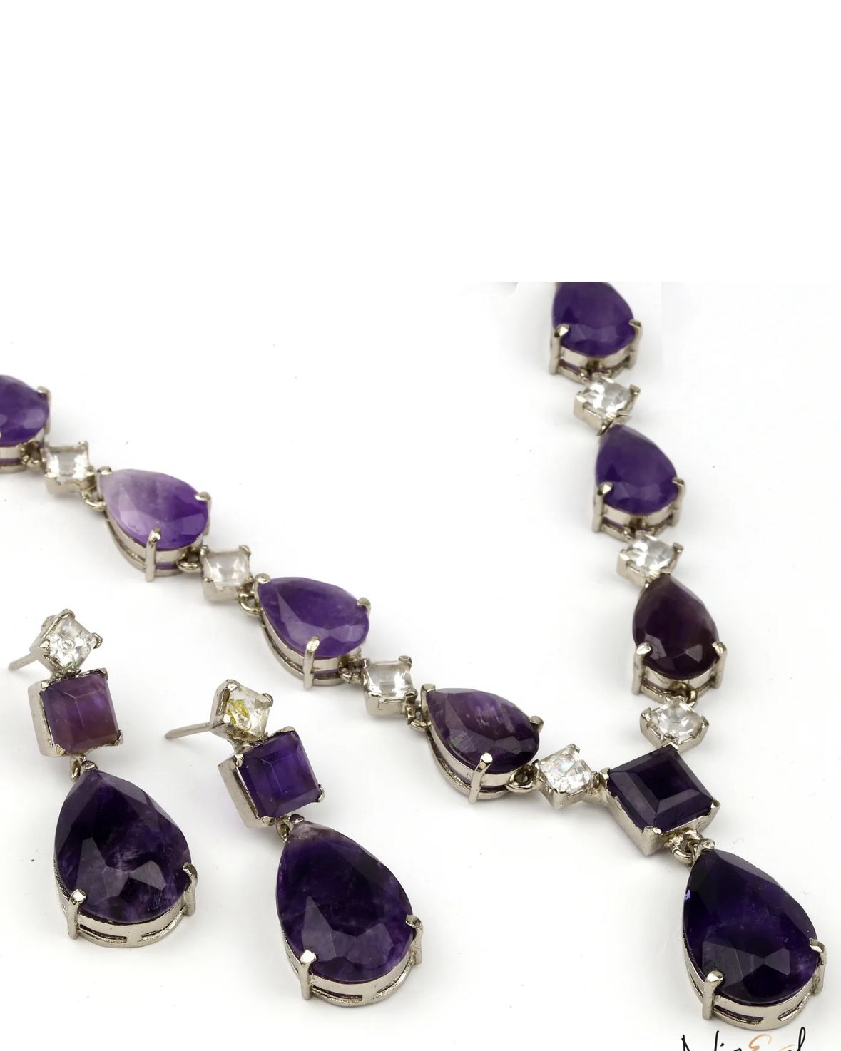 Natural Dark Amethyst, Clear Quartz Over Sterling Silver 