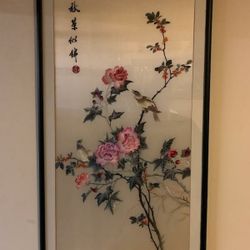 Collectible Antique Chinese Sparrows Embroidered Silk Art