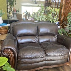 Brown Leather Loveseat And Chair 