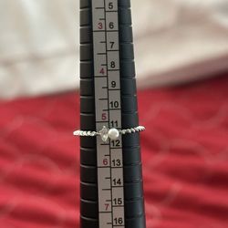 Fashion Pearl Crystal Silver Ring Size 5.5