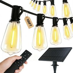 100ft Solar LED Outdoor String Lights with Remote,30+2 bulbs