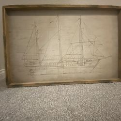 Wood Framed Sailboat Sketch Art