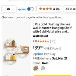 3 Pcs Gold Floating Shelves