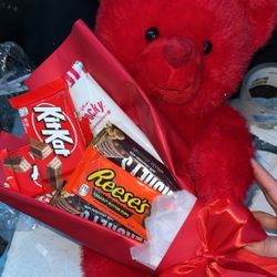 Valentines Teddy Bear With Chocolate Boquet 