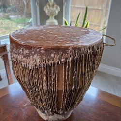 Antique Ethnographic Drum with Wooden Body and Rawhide Lacing