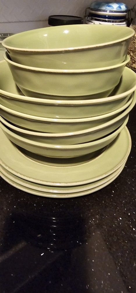 Green Plates And Bowls