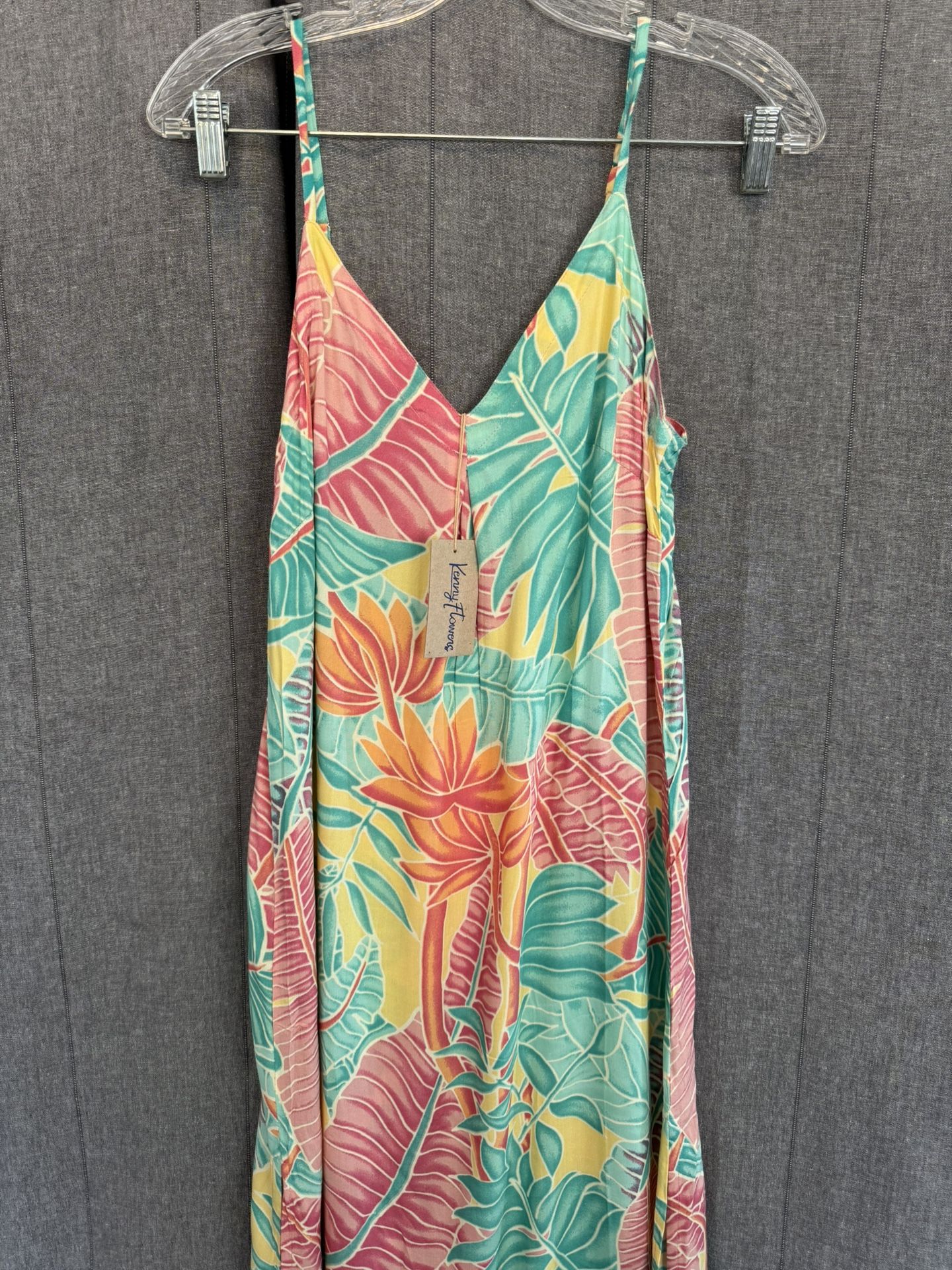 $158 NWT Kenny Flowers XS Maxi Dress Monstera Colorful ISLAND BEACH RESORT VIBE