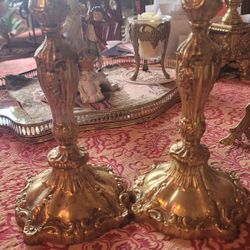 beautiful antique brass candle holders. 