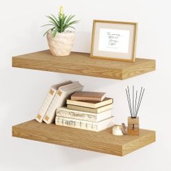 Floating Shelves for Wall, 8 Inch Deep Floating Wall Shelf, 16" x 8", 2 Pack Oak