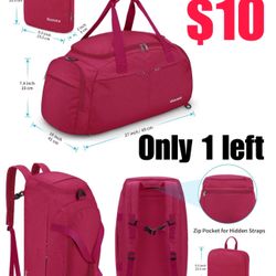 Duffle Backpack Gym Bag Workout Bags for Men Women with Shoe Compartment, 3-Way Travel Duffel Sports Bag Carry on Weekender Bag 40L Purplish Red