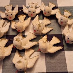 White Doves with Gold Glitter Ornaments 