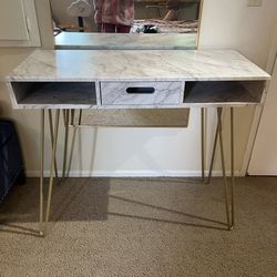 Modern Glam Chic Faux Marble  Vanity Console Hallway Entryway Desk Table With Gold Legs 