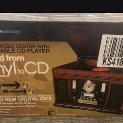 New!!! Wooden Music Center With Recordable Cd Player 