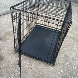 Medium Foldable Black Wire Dog Crate Cage Single Door With Tray
