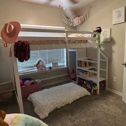 New Full Mattress included Merax Full Size Loft Bed with Built-in Storage Wardrobe and Staircase