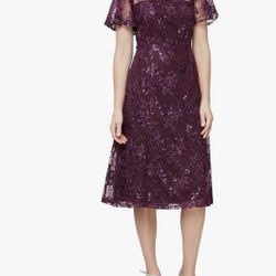 S.L. Fashions Womens Short Sleeve Sequin and Lace Tea Length Mother of The Bride Dress Size 8 New With Tags 