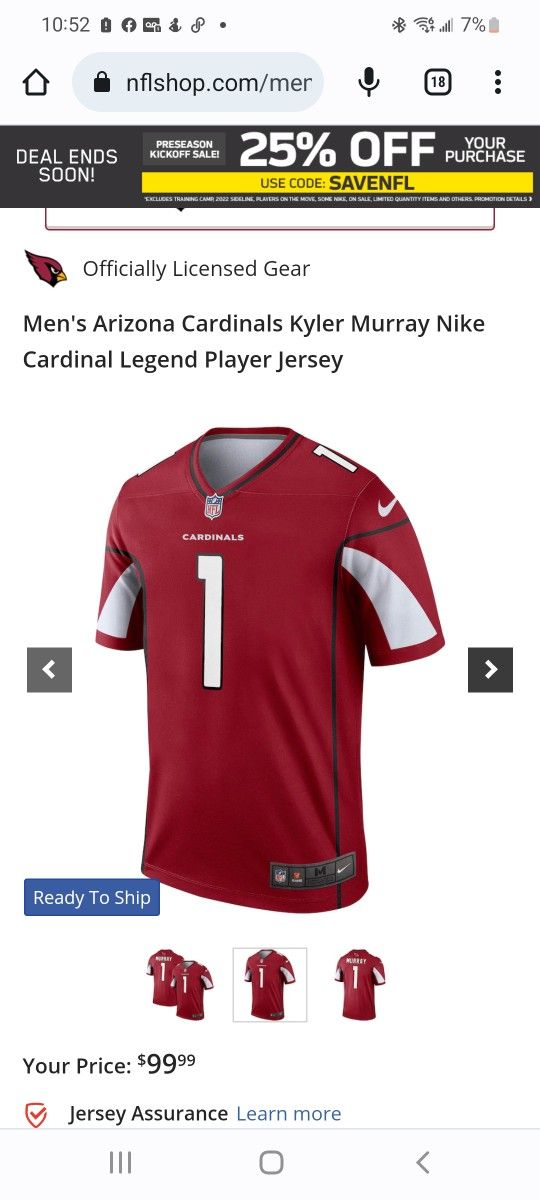 Arizona Cardinals Kyler Murray Nike Cardinal Legend Player Jersey 2XL