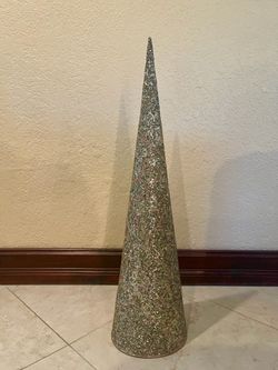 CHRISTMAS 31” Tall Gold Glitter and Beaded Sequins Cone Decoration