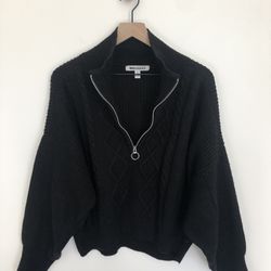Urban Outfitters Womens Black Chunky Knit Crop Cardigan Sweater 