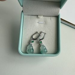 Natural Real Jade Hulu Drop Dangle Earrings Silver Jade Gemstone Jewelry Gift