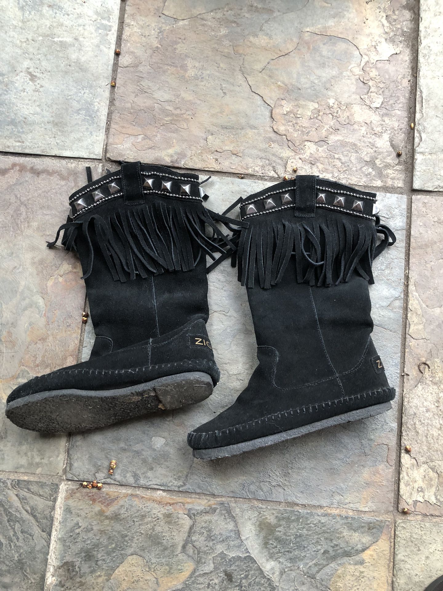 Ziti Girl Suede Leather Boots With Fringes Size 6 Preowned 