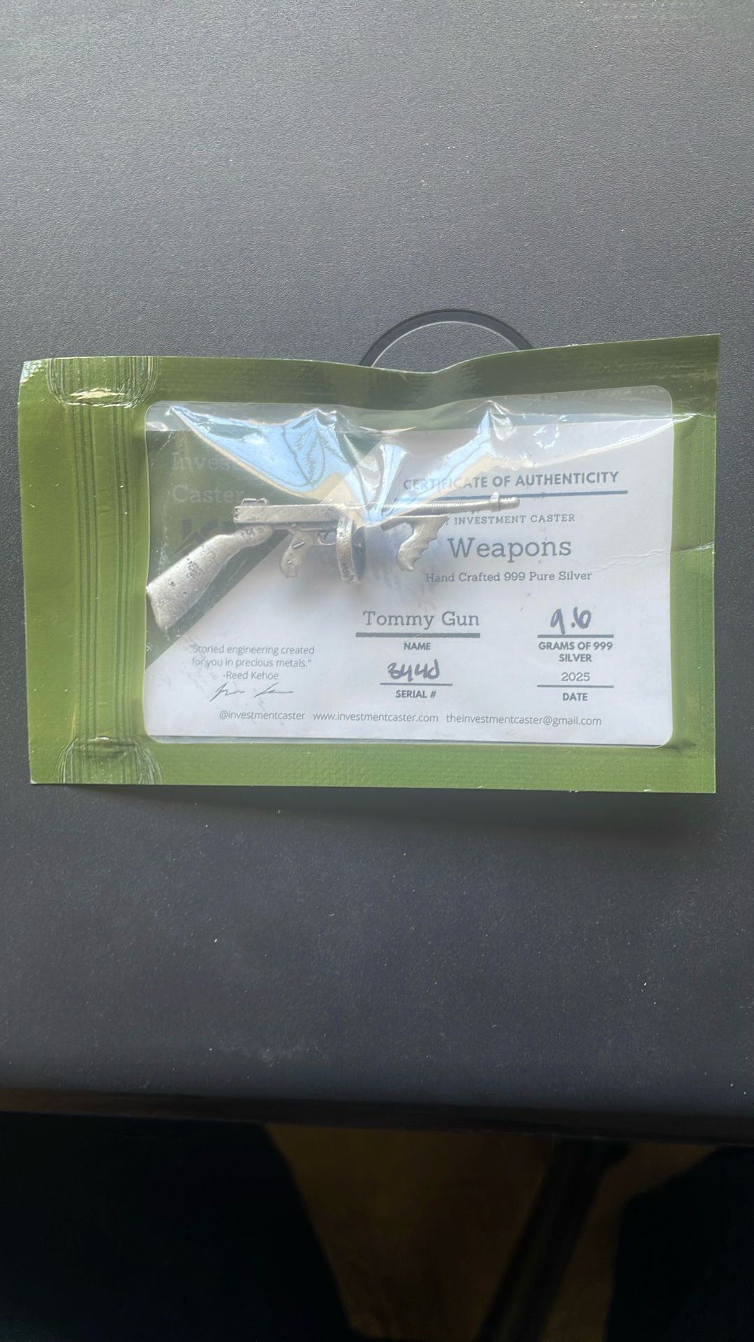 .999 Silver Tommy Gun - Hand Crafted - Letter Of Authenticity