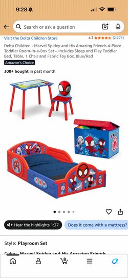New Spidey and friends 4 piece toddler bed/ toy box/ table and chair