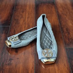 Tory Burch Claire Quilted Gray Ballet Flats, Size 7