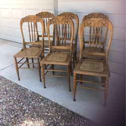 6 - Antique  Oak dining room chairs