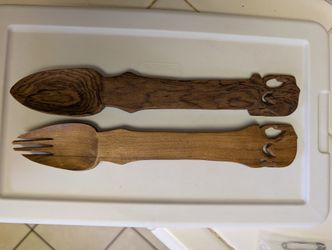 Wooden Elephant Carved Serving Spoon And Fork In San Fernando 91340