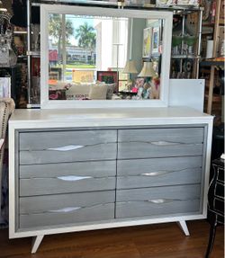Dana Point White & White 6 Drawer Dresser & Mirror 60”W x 17”D x 38.5”H