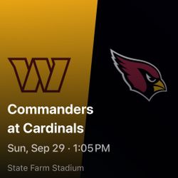 Washington Commanders At Arizona Cardinals Sec 135 row 10 And Sec 136 row 11.  