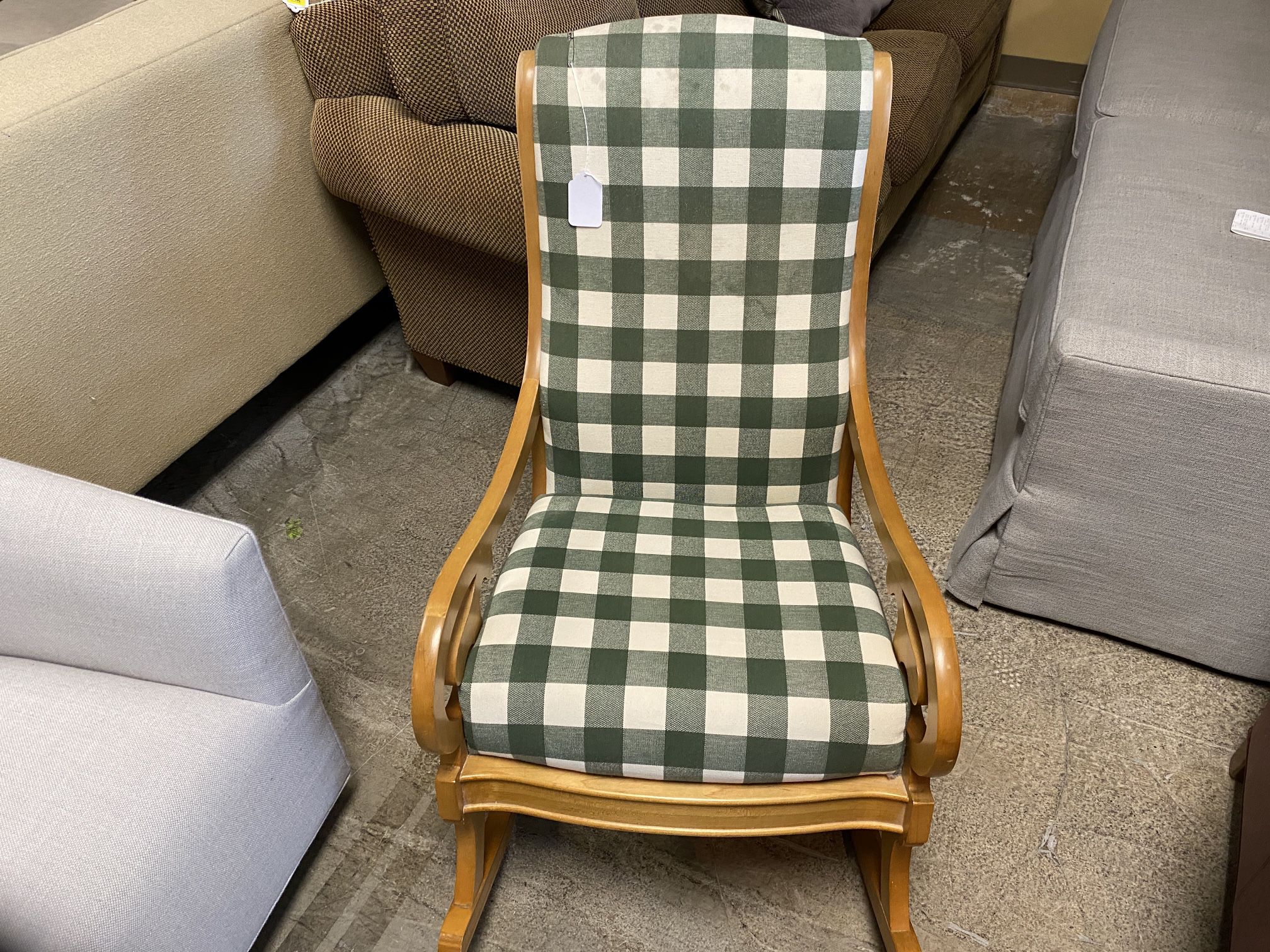 SAM MOORE Green Checker Pattern Rocker Chair 