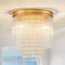 12inch Modern Crystal Ceiling Light, 3-Light Chic Flushmount Close to