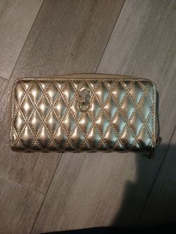 Gold Quilted Zip-Around Wallet